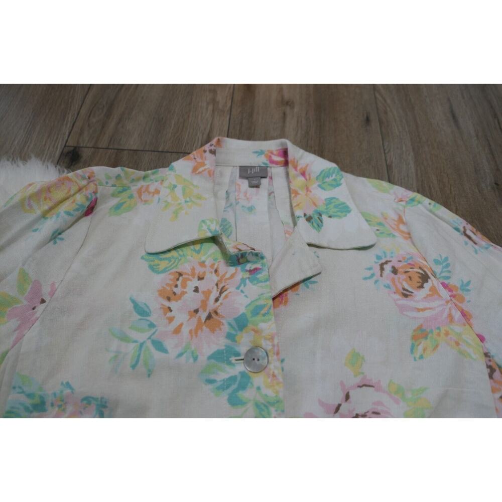 J. JILL Womens Large Floral Button Down Linen Blend Jacket-Shirt - Picture 3 of 13
